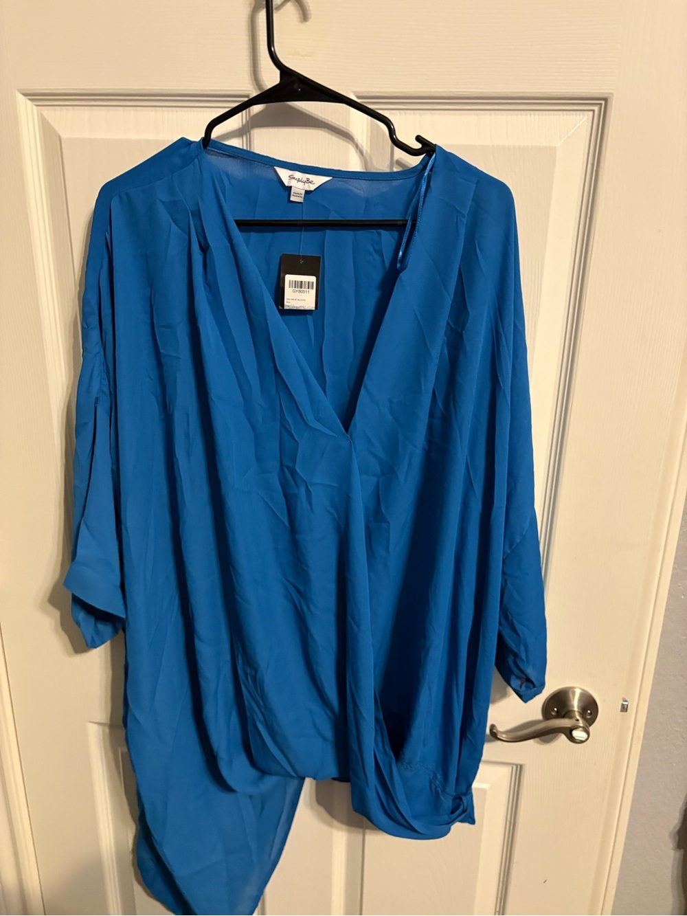 448- NWT Simply Be V-Neck Dolman Sleeve Blouse - Bright Blue